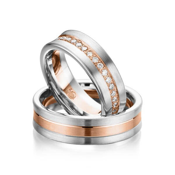 Paar Trauringe / Eheringe Graugold 585/- Rotgold 585/- zus. 0,700 ct, tw, si - RU-1009-9