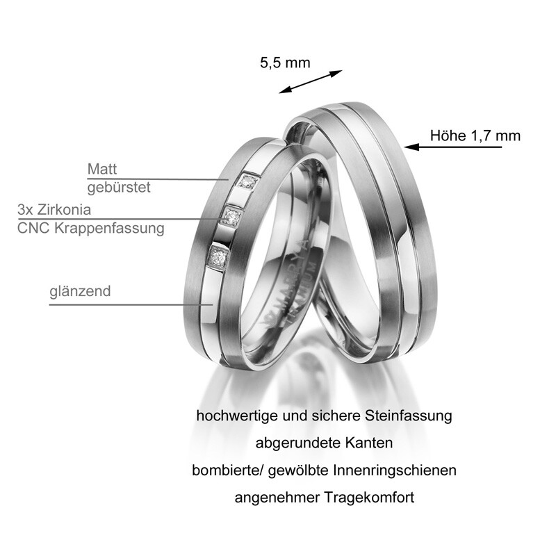 Trauringe Partnerringe Titan Zirkonia Marrya TI-20 Info