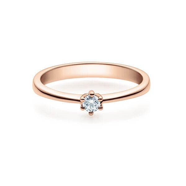 Verlobungsring Solitär 6er Krappe Rotgold 585/- zus. 0,080 ct, w, si - RU-1497-12