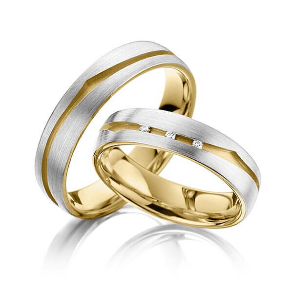 Trauringe Bicolor matt Brillant Platin Gelbgold Rubin RU-1144