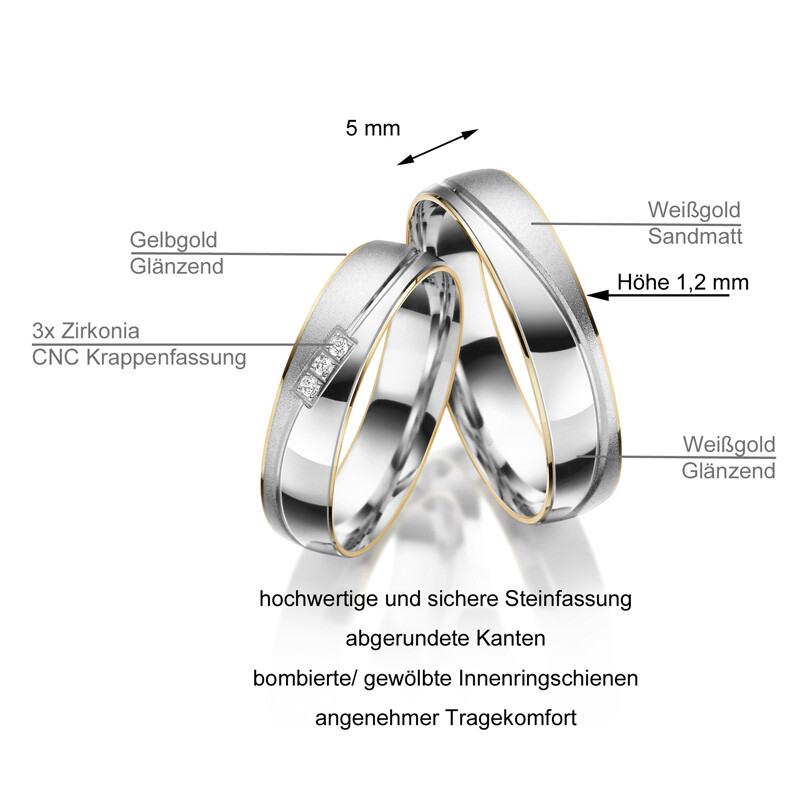 Trauringe Partnerringe Gelbgold 333 & Weißgold 333 Marrya GO-43 Info