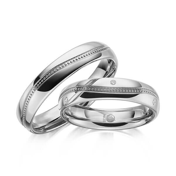 Paar Trauringe / Eheringe Graugold 585/- zus. 0,030 ct, tw, si - RU-1627-6