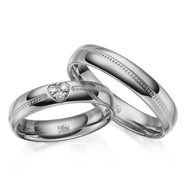 Paar Trauringe / Eheringe Palladium 585/- zus. 0,075 ct, tw, si - RU-1646-18
