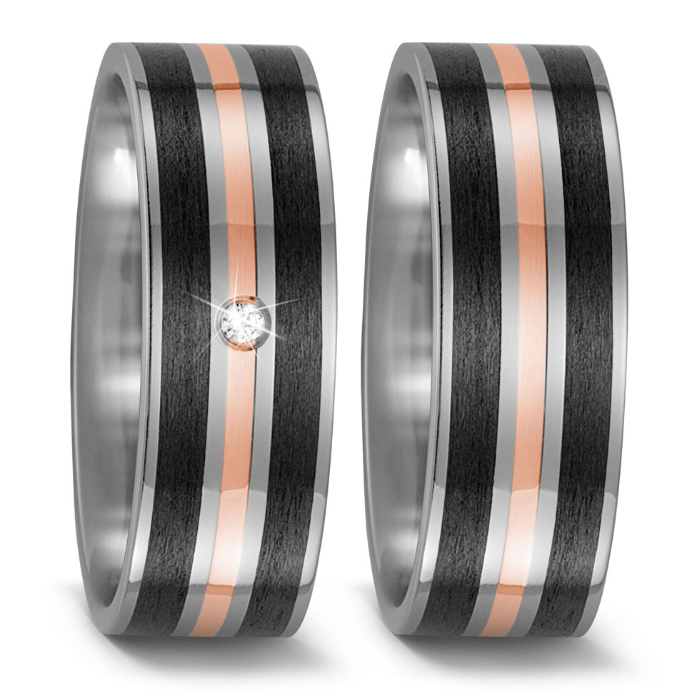 Trauringe Titan Carbon Rotgold 750 Brillant TitanFactory 51393