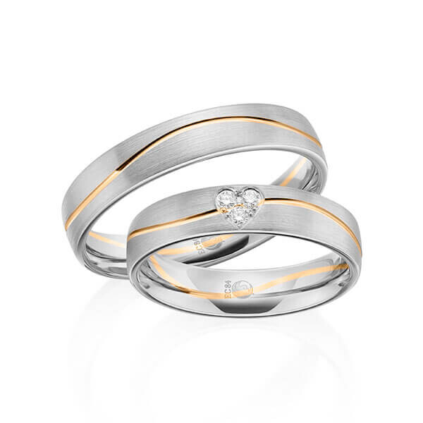 Paar Trauringe / Eheringe Platin 600/- Roségold 585/- zus. 0,075 ct, tw, si - RU-1603-10