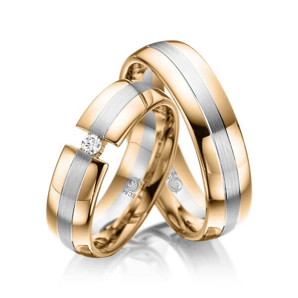 Paar Trauringe / Eheringe Roségold 585/- Graugold 585/- zus. 0,050 ct, tw, si - RU-1004-8