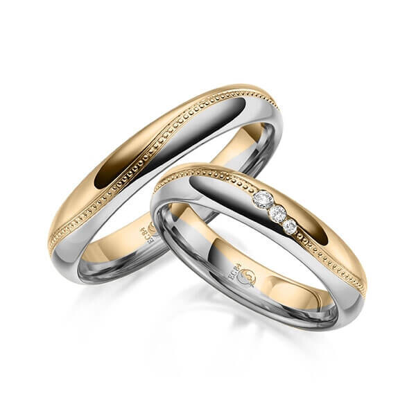 Paar Trauringe / Eheringe Roségold 375/- Graugold dunkel 375/- zus. 0,060 ct, tw, si - RU-1626-13