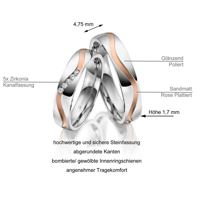 Trauringe Partnerringe Sterlingsilber 925 Zirkonia Marrya SI-28 Info