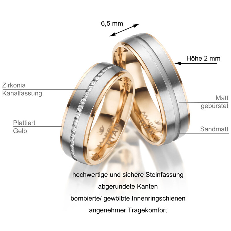 Trauringe / Partnerringe Titan Gelb Zirkonia Marrya TI-23 Info