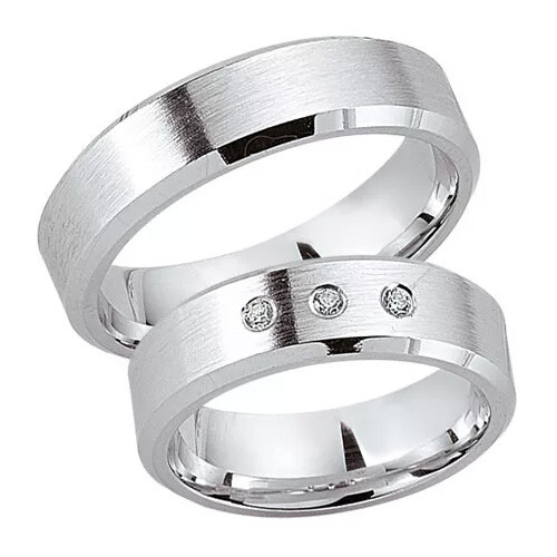 Schwarz Trauringe / Partnerringe Silber 925 Zirkonia SW925-047 Sterlingsilber feinmatt