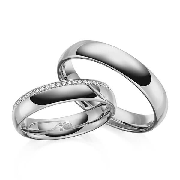 Paar Trauringe / Eheringe Innen Palladium 585/- , außen Palladium 585/- zus. 0,135 ct, tw, si - RU-1644-15