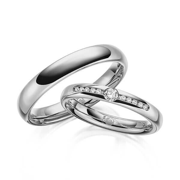 Paar Trauringe / Eheringe Innen Palladium 585/- , außen Palladium 585/- zus. 0,160 ct, tw, si - RU-1645-15
