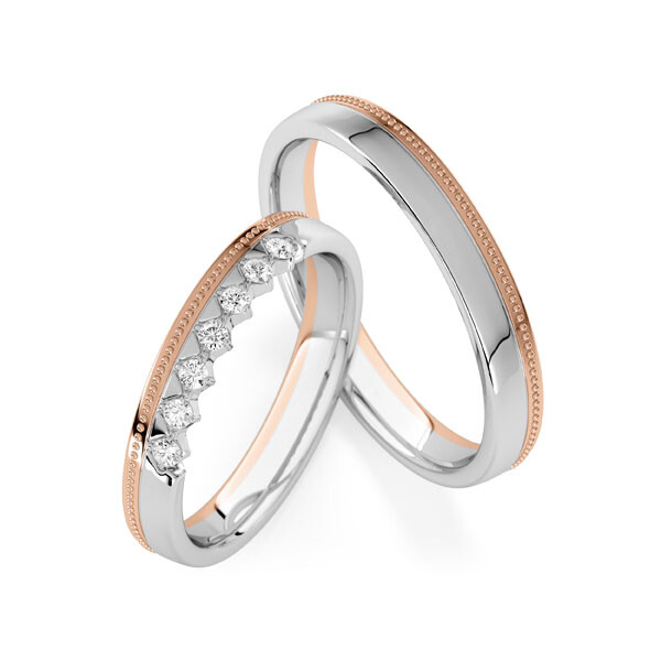 Trauringe mit Millgriff/Perlfuge Rotgold Palladium Rubin RU-1840