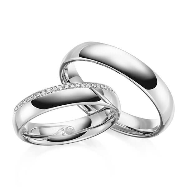 Paar Trauringe / Eheringe Innen Weißgold 333/- , außen Weißgold 333/- zus. 0,135 ct, tw, si - RU-1644-3