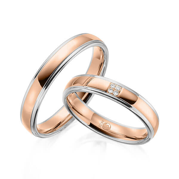 Paar Trauringe / Eheringe Graugold 585/- Rotgold 585/- zus. 0,020 ct, tw, si - RU-1600-9