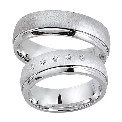 Schwarz Trauringe / Partnerringe Silber 925 Zirkonia SW925-048 Sterlingsilber quer feinmatt