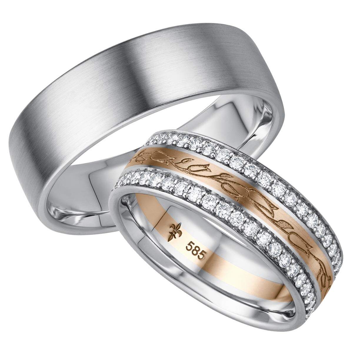 Giloy Trauringe TR-0-00047 & TR-1-00047 Lisette Weißgold & Roségold