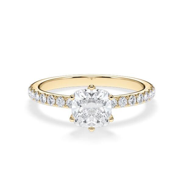 Verlobungsring Hollywood Gelbgold 750 Cushion 1,270 ct Pavé – Rubin RU-1880