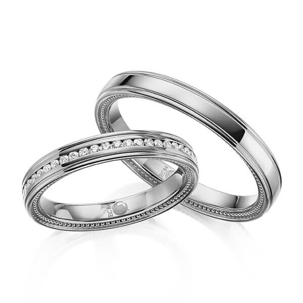 Paar Trauringe / Eheringe Palladium 585/- zus. 0,192 ct, tw, si - RU-1621-19