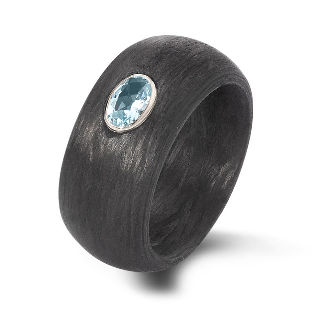 Carbonring mit 14Kt Weißgold Topas blau TF59346