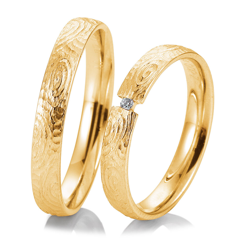 Breuning Trauringe Gelbgold Holzmaserung 48/04969 & 48/04970