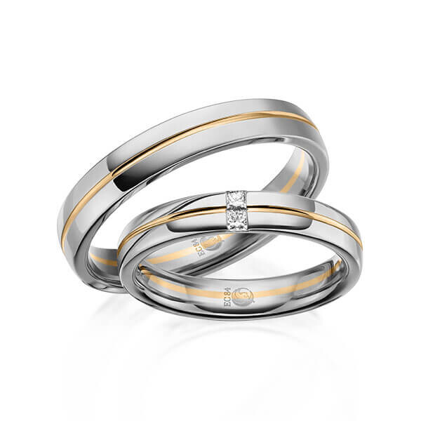 Paar Trauringe / Eheringe Platin 600/- Roségold 585/- zus. 0,060 ct, tw, si - RU-1615-10