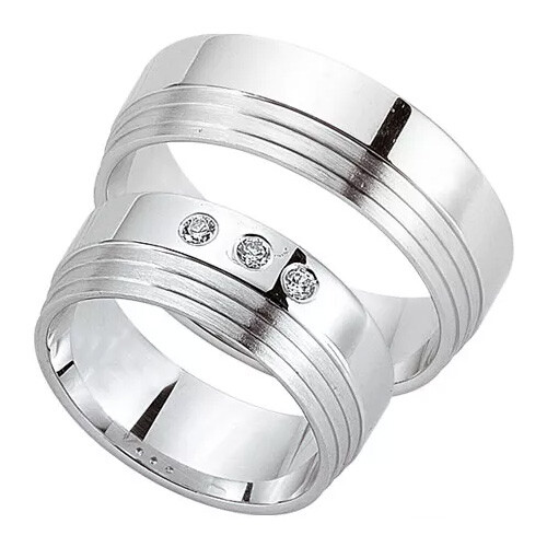 Schwarz Trauringe / Partnerringe Silber 925 Zirkonia SW925-098 Sterlingsilber feinmatt / poliert