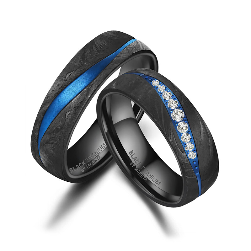 Eheringe Black Titanium Blue Ocean Brillant Marrya BT-B-17