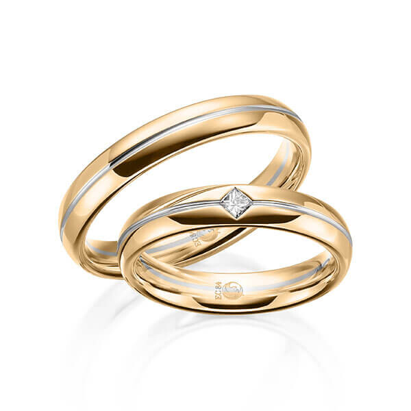 Paar Trauringe / Eheringe Roségold 375/- Weißgold 375/- zus. 0,060 ct, tw, si - RU-1611-1