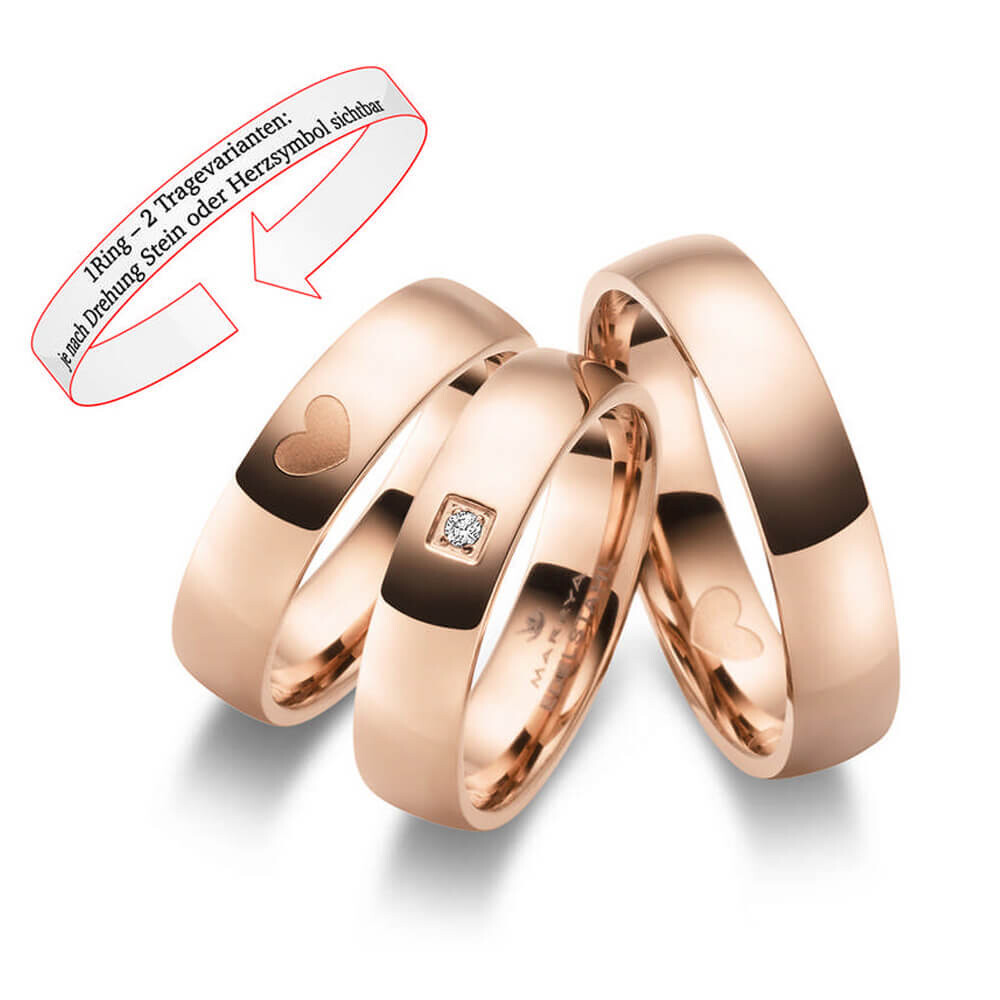 Partnerringe Edelstahl Roségold plattiert Herz Zirkonia Marrya ES-31