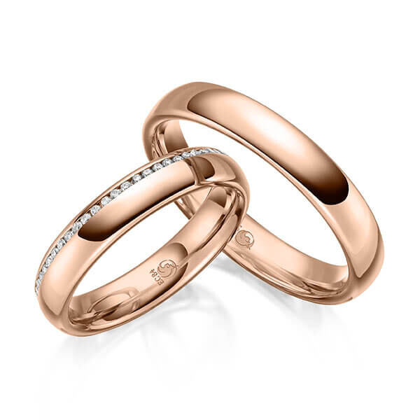 Paar Trauringe / Eheringe Innen Rotgold 333/- , außen Rotgold 333/- zus. 0,145 ct, tw, si - RU-1640-4