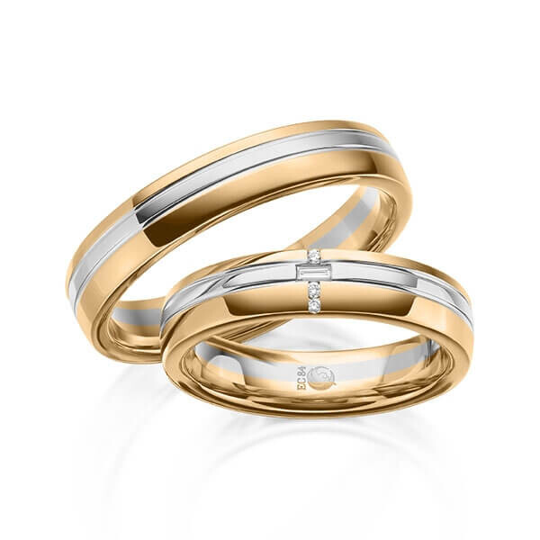 Paar Trauringe / Eheringe Roségold 375/- Graugold dunkel 375/- zus. 0,065 ct, tw, si & tw, vs - RU-1614-14