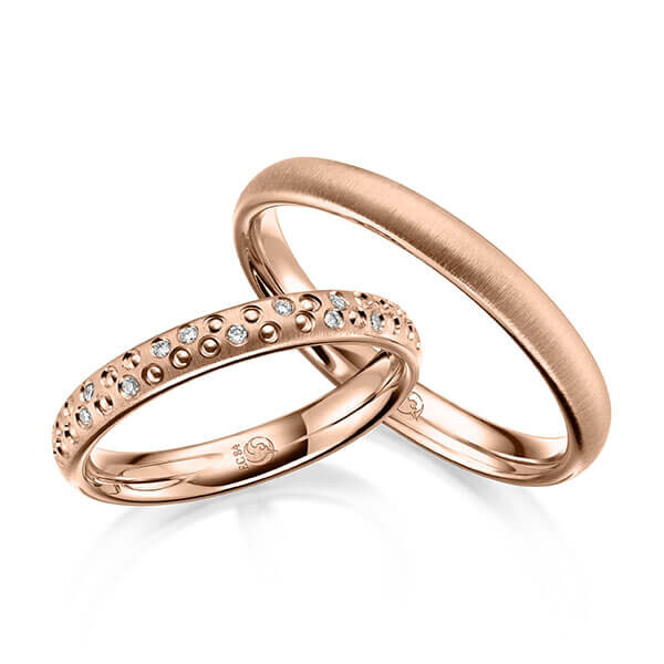 Paar Trauringe / Eheringe Rotgold 333/- zus. 0,060 ct, tw, si - RU-1634-3