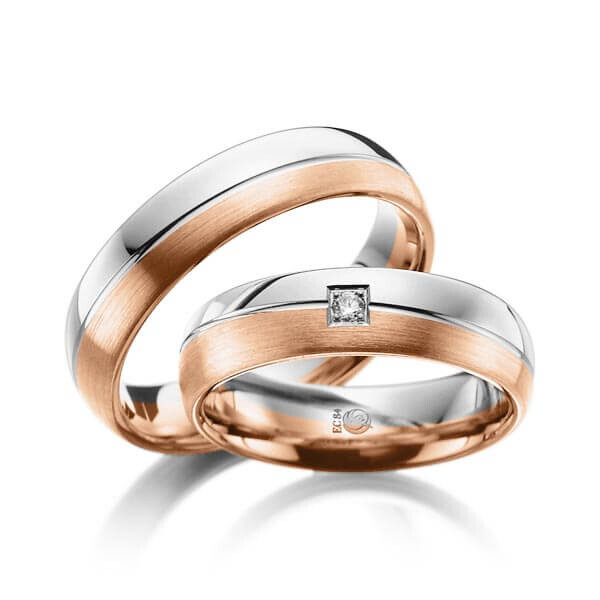 Paar Trauringe / Eheringe Graugold 585/- Rotgold 585/- zus. 0,030 ct, tw, si - RU-1003-11