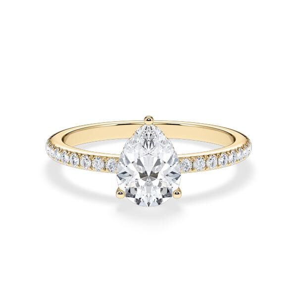 Verlobungsring Hidden Halo Lab-Grown Tropfen-Diamant Gelbgold RU-1903
