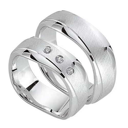 Schwarz Trauringe / Partnerringe Silber 925 Zirkonia SW925-107 Sterlingsilber schräg / feinmatt