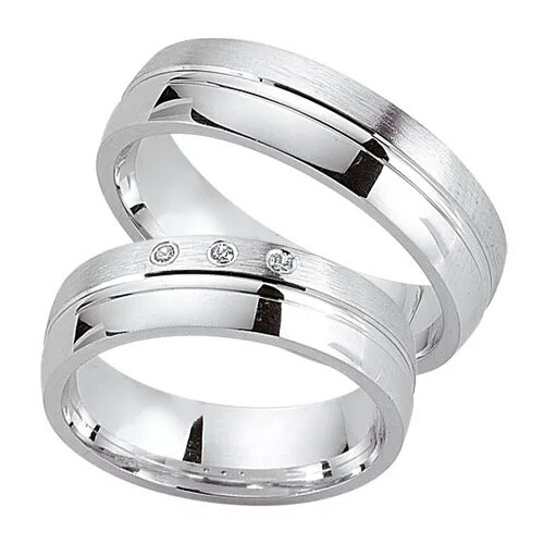 Schwarz Trauringe / Partnerringe Silber 925 Zirkonia SW925-037 Sterlingsilber feinmatt / poliert