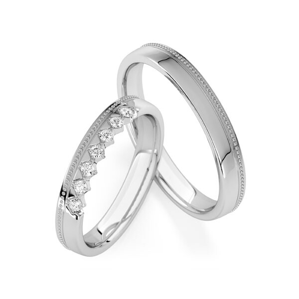 Trauringe mit Millgriff/Perlfuge Palladium Rubin RU-1840