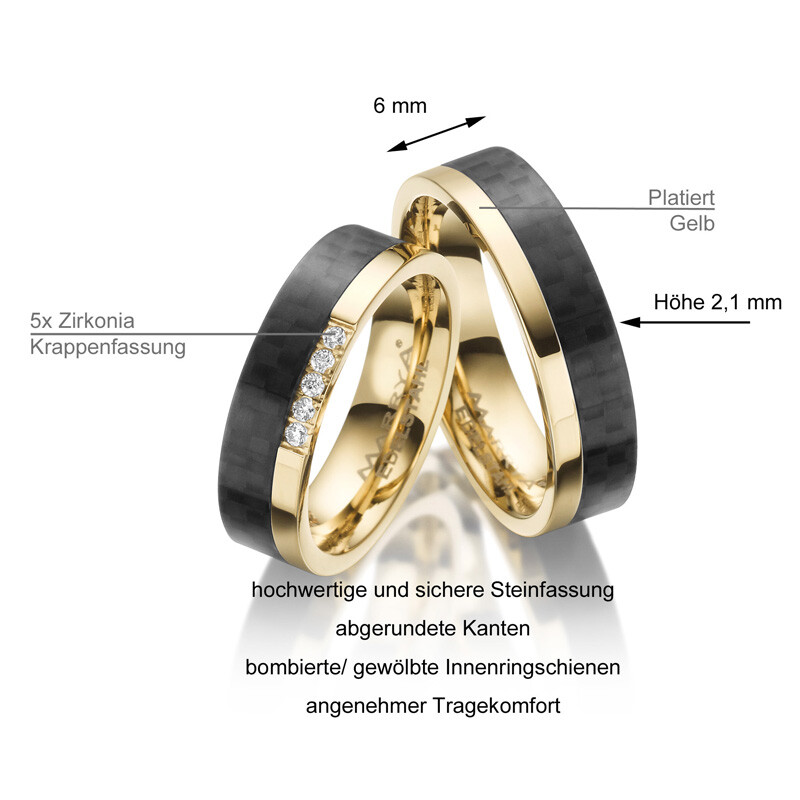Trauringe Partnerringe Edelstahl plattiert Zirkonia Marrya ES-24 Info