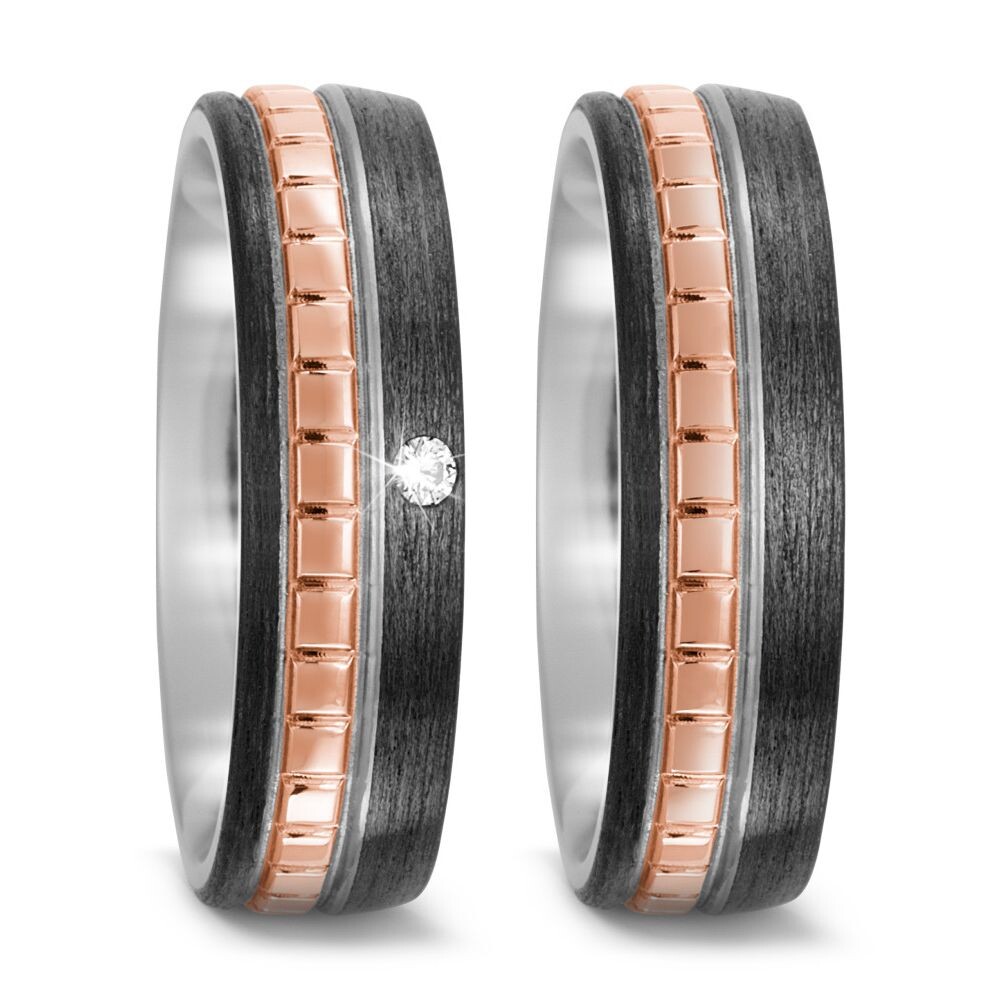 Trauringe Titan Carbon Rotgold 750 Brillant TitanFactory 52506