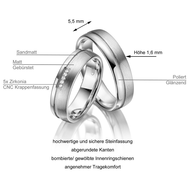 Trauringe Partnerringe Sterlingsilber 925 Zirkonia Marrya SI-10 Info