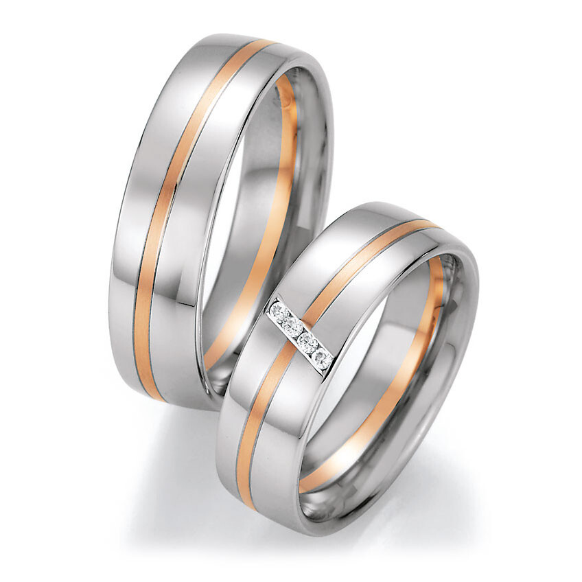 Trauringe Weißgold & Rotgold Brillant Ruesch 66/40090 & 66/40100