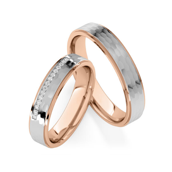 Paar Trauringe / Eheringe Rotgold 333/- Weißgold 333/- zus. 0,090 ct, tw, si - RU-1849-8