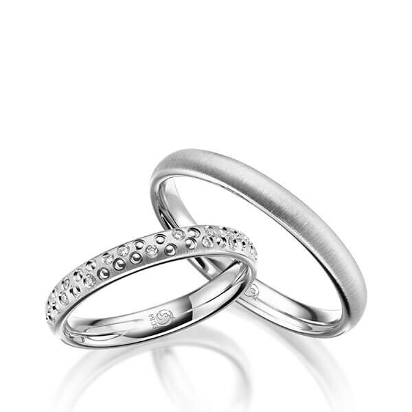 Paar Trauringe / Eheringe Weißgold 333/- zus. 0,060 ct, tw, si - RU-1634-1