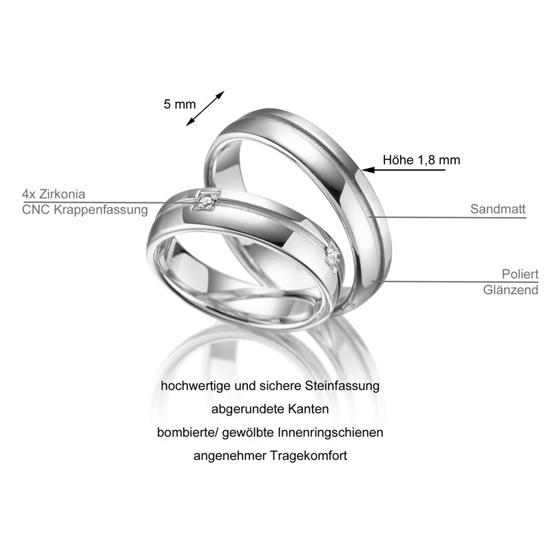 Trauringe Partnerringe Sterlingsilber 925 Zirkonia Marrya SI-12 Info