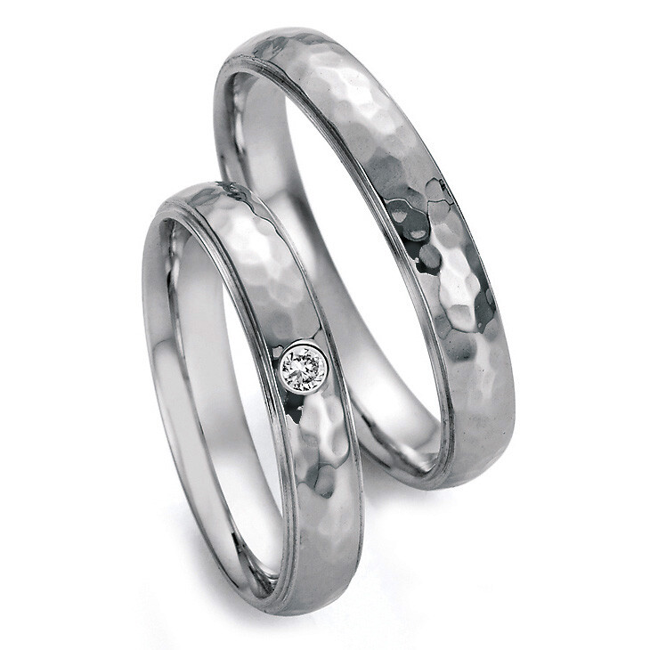 Eheringe Edelstahl Brillant Hammerschlag Ruesch 88/22090 & 88/22100