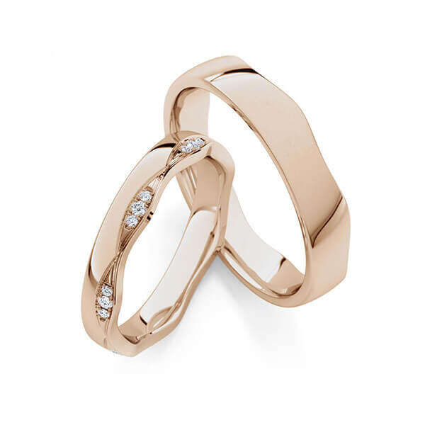 Paar Trauringe / Eheringe Peach-Gold 585/- zus. 0,140 ct, tw, si - RU-1774-6