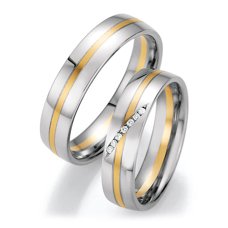 Trauringe Weißgold Gelbgold Brillant Ruesch 66/40030 & 66/40040