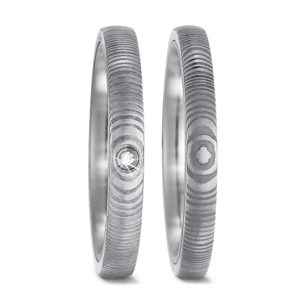 TitanFactory Trauringe Damaszener Stahl Titan Brillant 52538 0.010 ct.