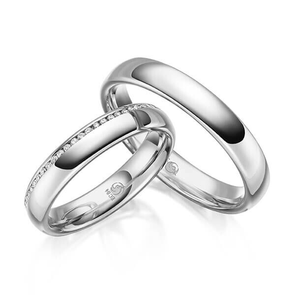 Paar Trauringe / Eheringe Innen Weißgold 333/- , außen Weißgold 333/- zus. 0,145 ct, tw, si - RU-1640-3